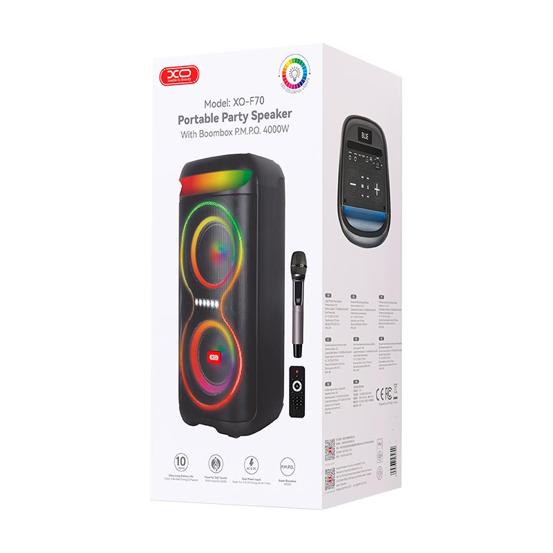 Акустика-караоке XO-F70 Large Portable Party Speaker |40W, BT5.0, USB/TF, 4-10h| black (6975837584600) Чорний на малюнкі №3