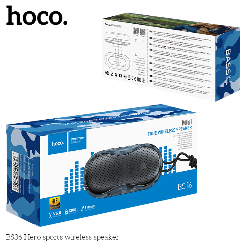 Акустика HOCO Hero sports BT5.0 TWS BS36 |AUX, TF CARD, FM, USB| black (6931474727497) Черный на картинке №2