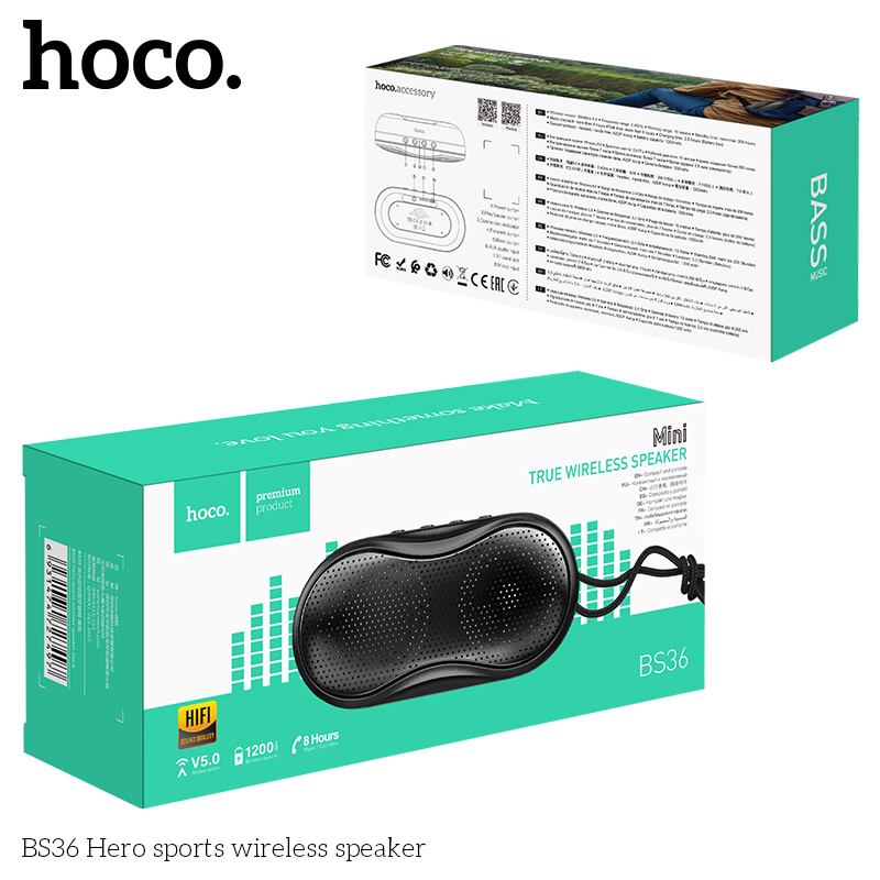 Акустика HOCO Hero sports BT5.0 TWS BS36 |AUX, TF CARD, FM, USB| black (6931474727497) Черный на картинке №8
