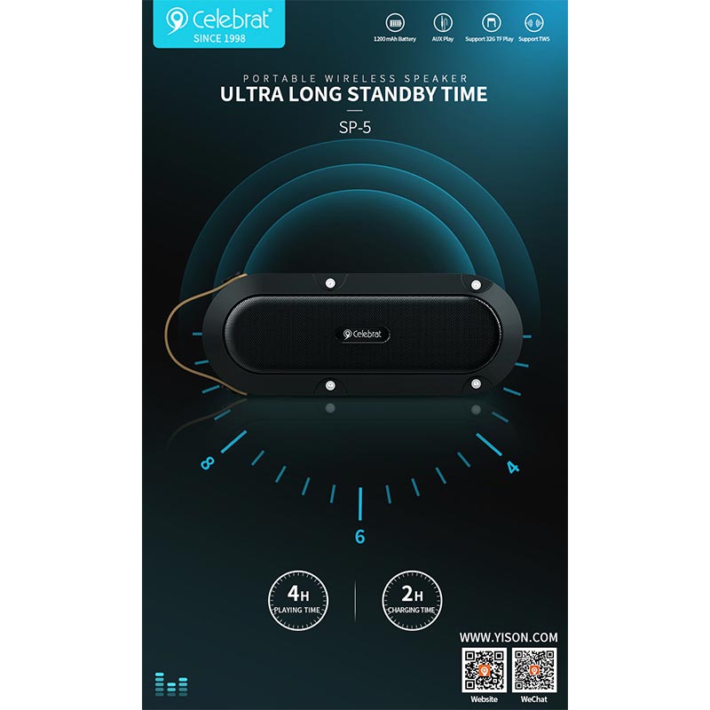 Акустика CELEBRAT Outdoor SP-5 |BT5.0, TWS, IPX7| red Красный на картинке №5