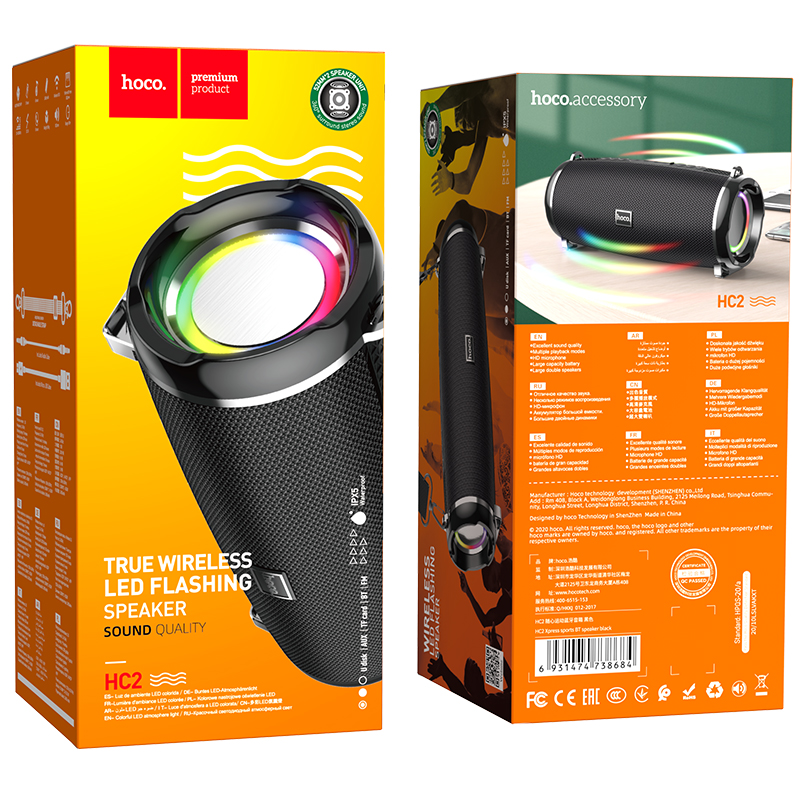 Акустика HOCO Xpress sports BT speaker LED IPX5 HC2 |BT, TWS, AUX, FM, TF, USB| black (6931474738684) Черный на картинке №13