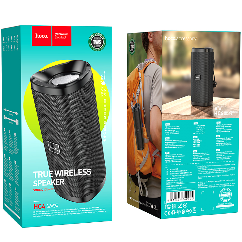 Акустика HOCO Bella sports True Wireless speaker IPX5 HC4 |BT, TWS, AUX, FM, TF, USB| grey Сірий на малюнкі №10