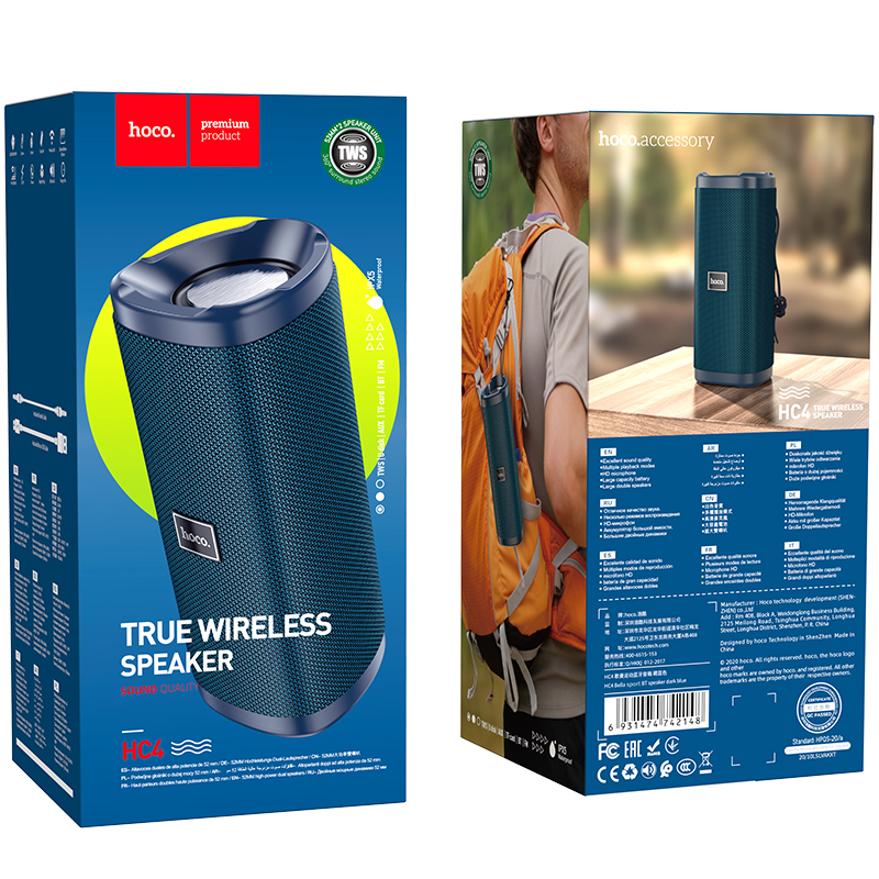 Акустика HOCO Bella sports True Wireless speaker IPX5 HC4 |BT, TWS, AUX, FM, TF, USB| grey Сірий на малюнкі №14