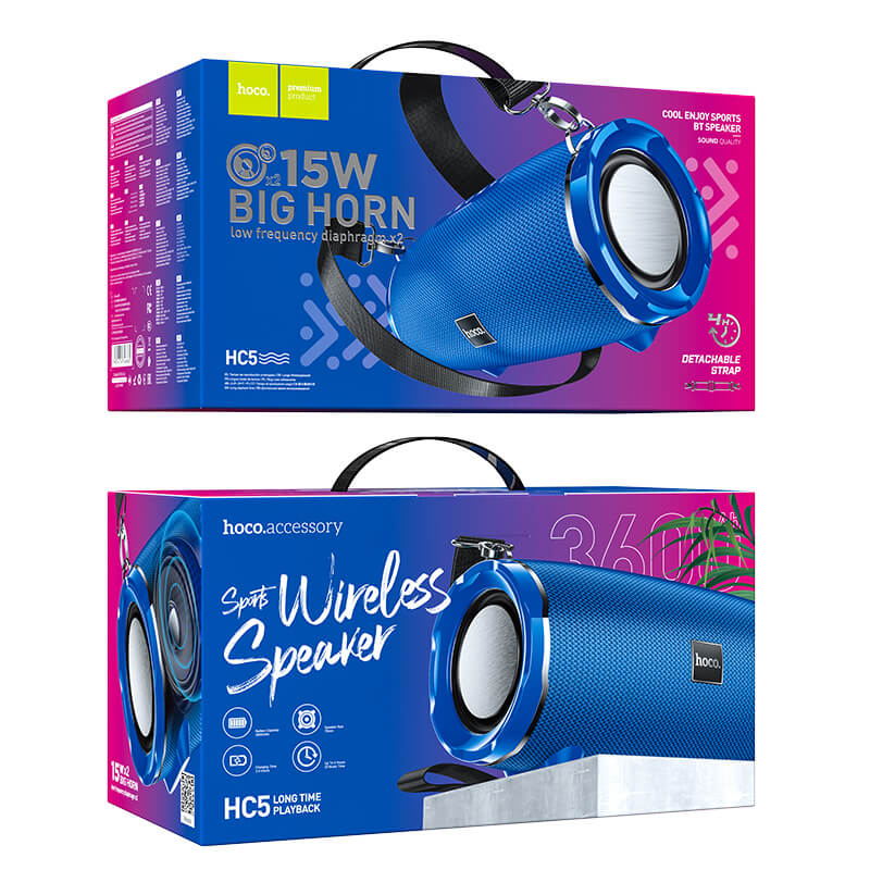 Акустика HOCO Cool Enjoy sports BT speaker HC5 |2x15W, 3.5Hours, BT5.0, AUX, FM, TF, USB, 3600mAh| blue (6931474746665) Синий на картинке №9