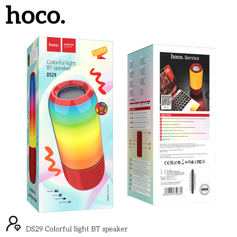Акустика Hoco Colorful light BT speaker DS29 |BT5.0, AUX, FM, TF, USB| red Красный на картинке №8