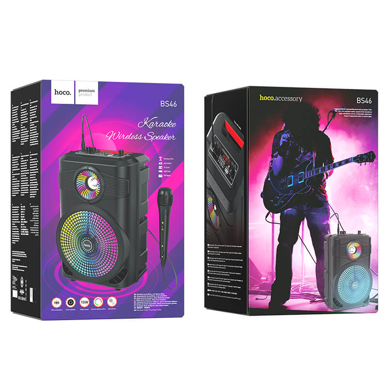 Акустика-караоке HOCO Mature outdoor BT speaker BS46 |10W, BT5.0, TWS, AUX, TF, USB, FM, 3Hours| black (6931474754080) Черный на картинке №3