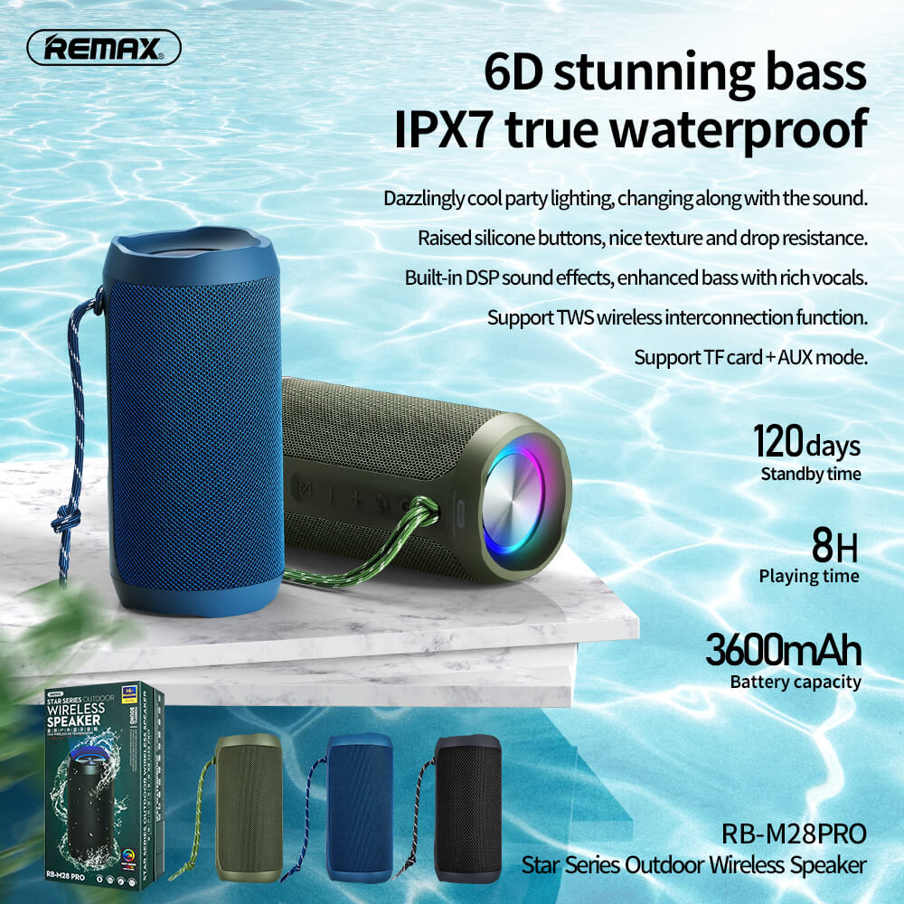 Акустика REMAX Star Series RGB Outdoor Wireless Speaker RB-M28 PRO IPX7 |BT5.0,8Wx2, TWS, AUX/TF, DSP, 8h| black Черный на картинке №5