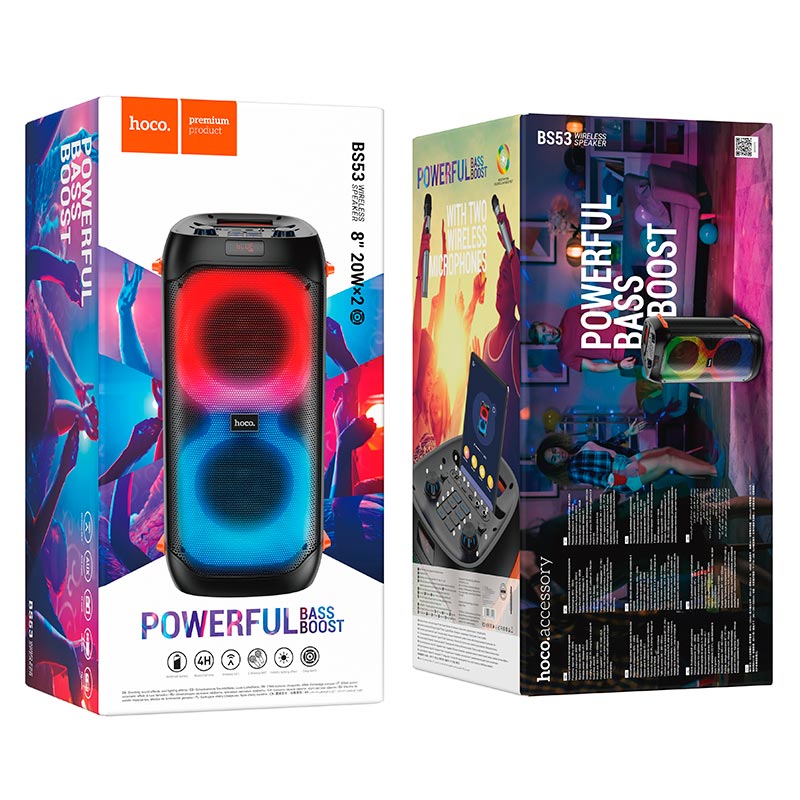 Акустика-караоке HOCO Manhattan wireless dual mic outdoor BT speaker BS53 |BT5.1, 2Mic, 4H| black (6931474781116) Черный на картинке №3
