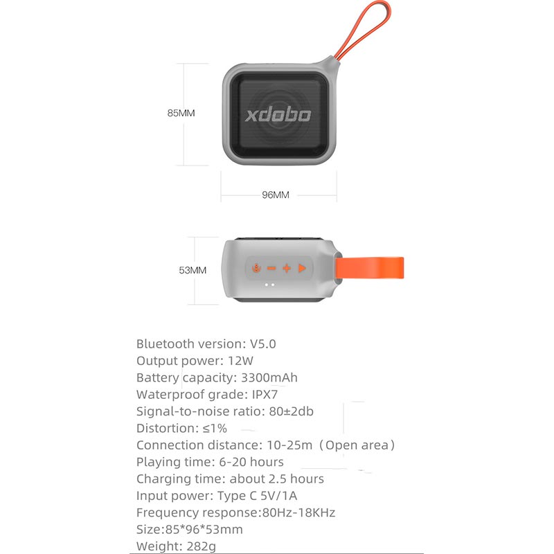 Акустика xdobo IPX7 |BT5.0, AUX/TF, 12W, TWS, 6-20h Max| black (Prince 1995II) Черный на картинке №18