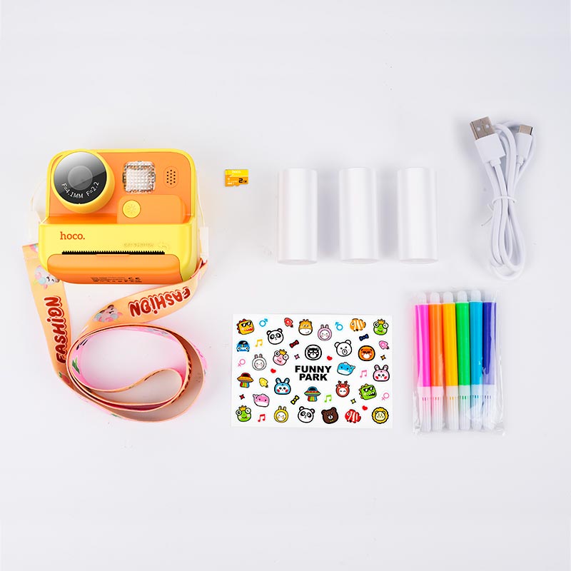 Детская цифровая фото-видео камера HOCO Dual lens children printing camera DV200 |2 ips screen| yellow (6942007628402) Желтый на картинке №10