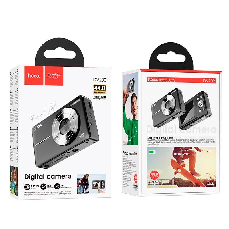 Фотокамера HOCO digital camera DV202 |44MP, 30fps/1920p, 2.4 IPS HD| black (6942007637626) Черный на картинке №10