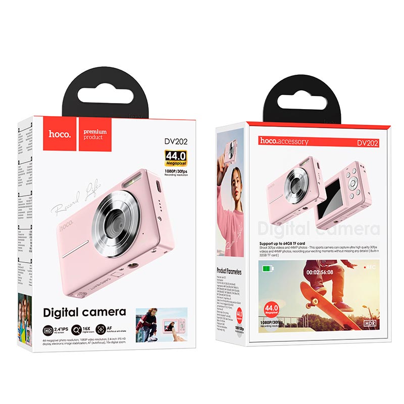 Фотокамера HOCO digital camera DV202 |44MP, 30fps/1920p, 2.4 IPS HD| black (6942007637626) Черный на картинке №2