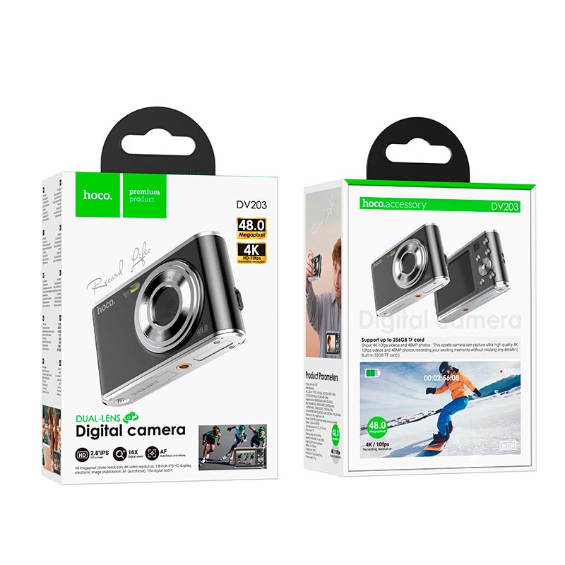 Фотокамера HOCO Dual-lens digital camera DV203 |48MP, 30fps/1920p, 2.8 IPS HD| black (6942007637640) Черный на картинке №10