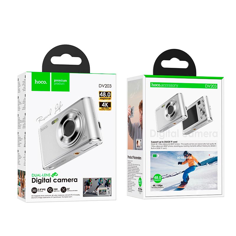 Фотокамера HOCO Dual-lens digital camera DV203 |48MP, 30fps/1920p, 2.8 IPS HD| black (6942007637640) Черный на картинке №2