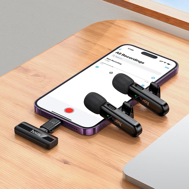 Микрофон HOCO Type-C/Lightning Fair wireless microphone L20A |2.4G, 5-15m, 3-4h| black (6942007655507) Черный на картинке №9