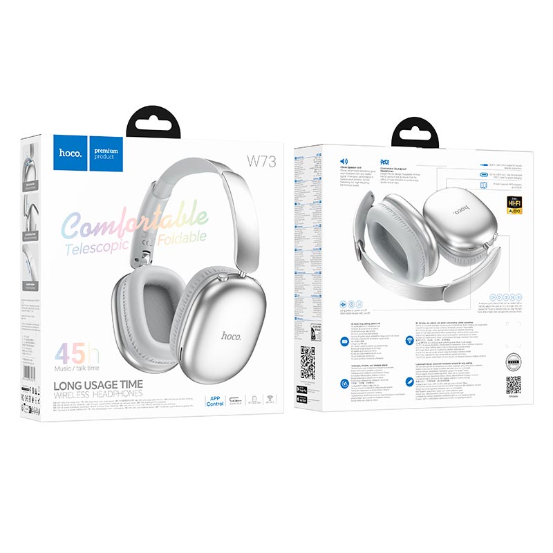 Наушники HOCO Graceful BT headphones W73 |BT6.0, TF/AUX, 45h, App| silver (6942007674874) Серебристый на картинке №11