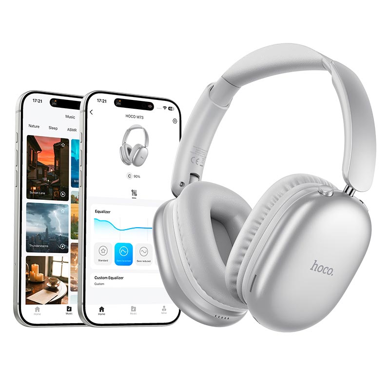 Наушники HOCO Graceful BT headphones W73 |BT6.0, TF/AUX, 45h, App| silver (6942007674874) Серебристый на картинке №6