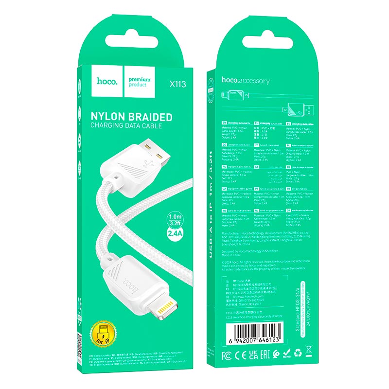 Кабель HOCO Lightning Beneficio charging data cable X113 |1m, 2.4A| black (6942007646116) Черный на картинке №5