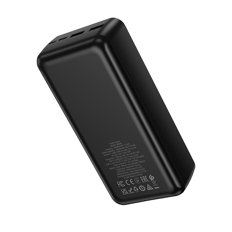 УМБ Borofone Clever PD fully compatible power bank BJ80B 30000mAh |2USB/Type-C, 22.5W/3A, PD/QC| black (6941991121630) Черный на картинке №6