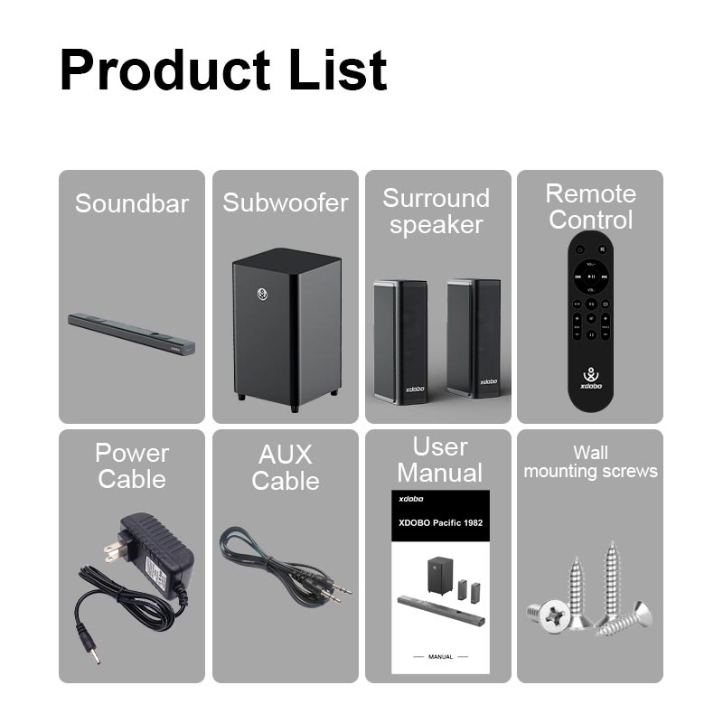 Акустика Xdobo (Soundbar support Dolby atmos) |BT5.3+EDR, 500W Peak, HDMI/Optical Fibre/ USB/ AUX/Coaxial| black (Pacific 1982) Черный на картинке №5