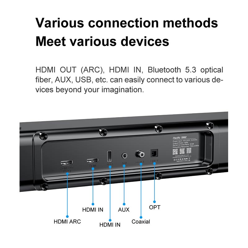 Акустика Xdobo (Soundbar support Dolby atmos) |BT5.3+EDR, 500W Peak, HDMI/Optical Fibre/ USB/ AUX/Coaxial| black (Pacific 1982) Черный на картинке №6