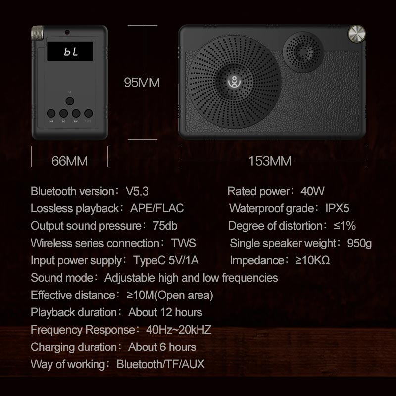 Акустика Xdobo IPX5 |BT5.3, 40W, AUX/TF, 10h| black (HIFI 2015) Черный на картинке №5