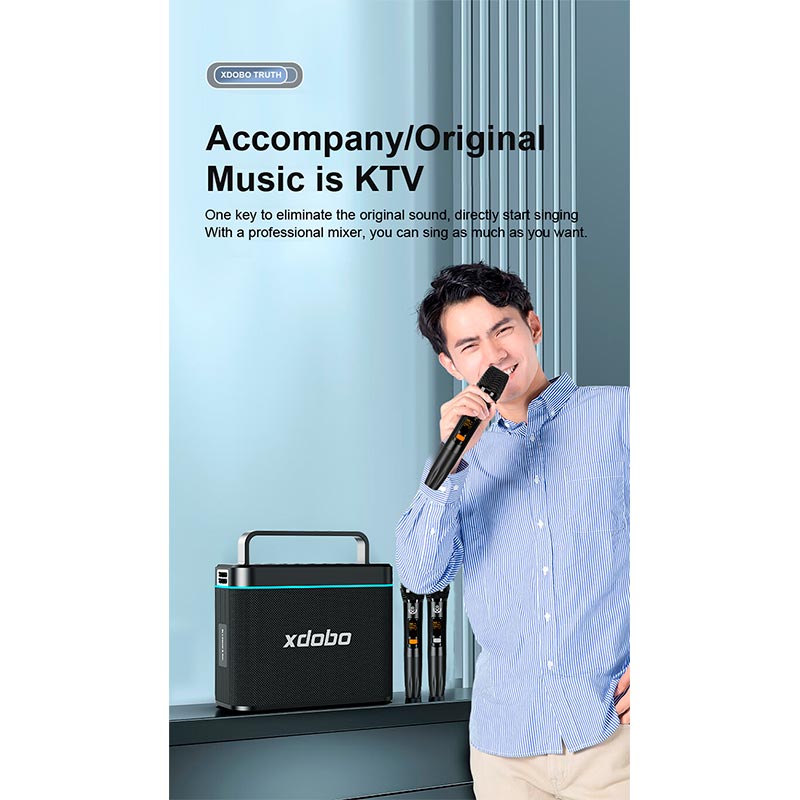 Акустика-караоке Xdobo Truth (with 2 MIC) IPX6 |BT5.3, 200W, AUX/USB/TF, 12h| black (Truth(with 2 MIC)) Черный на картинке №16