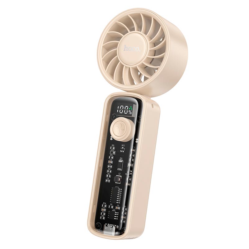Вентилятор HOCO transparent foldable fan HX602 |2-6.5h, 100 Levels, 60dB| beige (6942007678506) Бежевый на картинке №1
