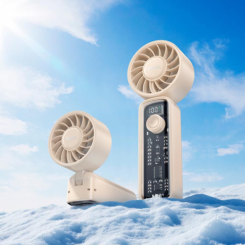 Вентилятор HOCO transparent foldable fan HX602 |2-6.5h, 100 Levels, 60dB| beige (6942007678506) Бежевый на картинке №10