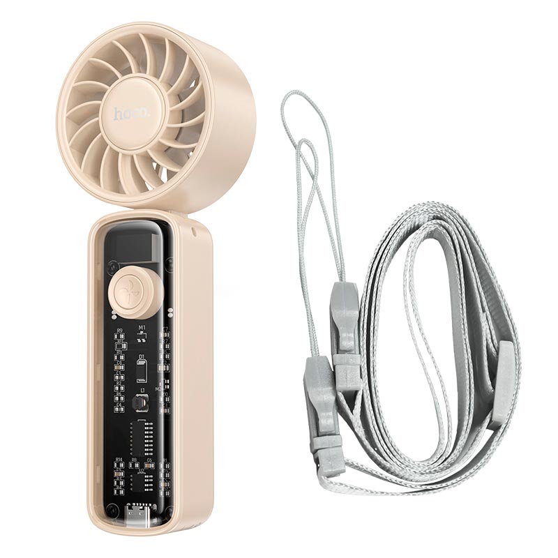 Вентилятор HOCO transparent foldable fan HX602 |2-6.5h, 100 Levels, 60dB| beige (6942007678506) Бежевый на картинке №4