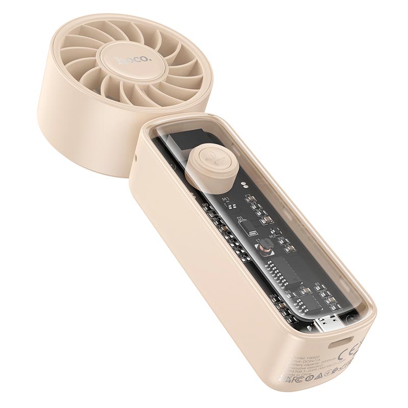 Вентилятор HOCO transparent foldable fan HX602 |2-6.5h, 100 Levels, 60dB| beige (6942007678506) Бежевый на картинке №6