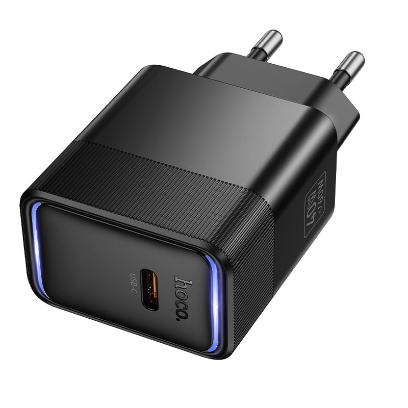 Адаптер мережевий HOCO Lounge single port PD charger CS113A |1Type-C, 40/60W, 3A, PD3.2/QC3.0| black (6942007680424) Чорний на малюнкі №1