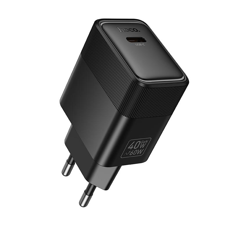 Адаптер мережевий HOCO Lounge single port PD charger CS113A |1Type-C, 40/60W, 3A, PD3.2/QC3.0| black (6942007680424) Чорний на малюнкі №2
