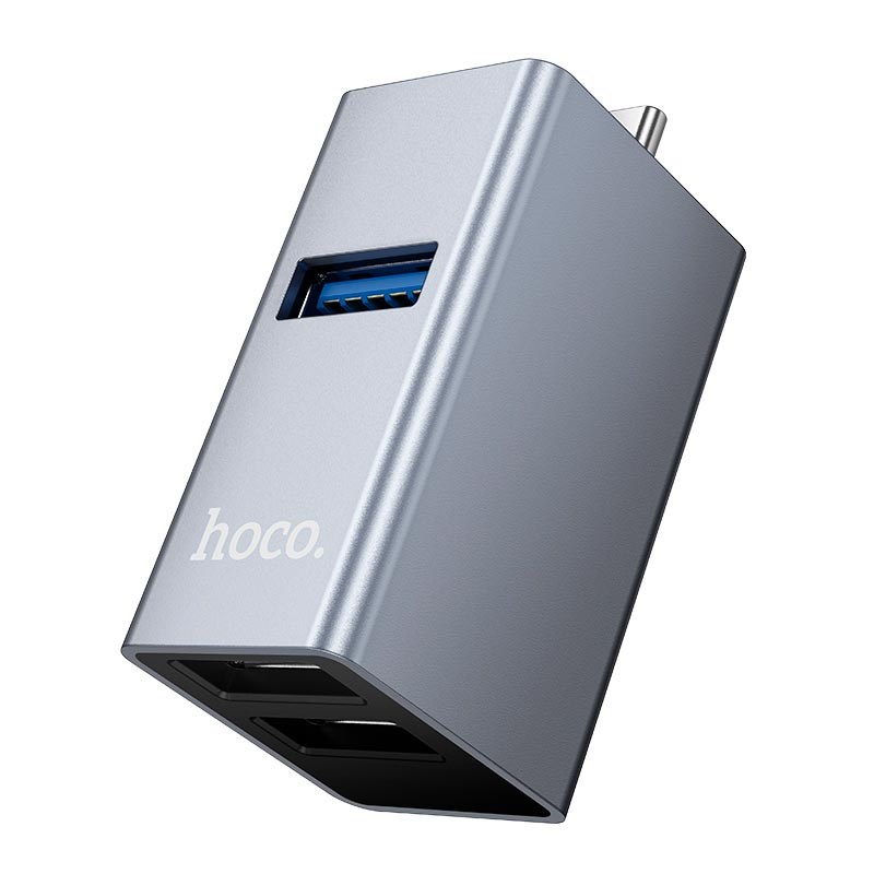 Перехідник HOCO 3-in-1 converter HB54A (Type-C to USB2.0*2+USB3.0) grey (6942007680806) Сірий на малюнкі №1