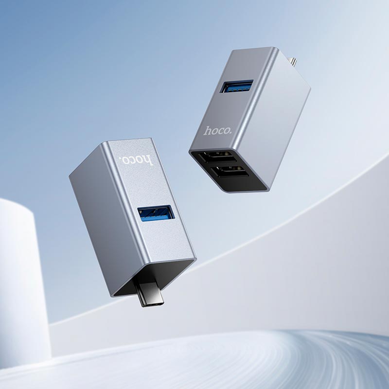 Перехідник HOCO 3-in-1 converter HB54A (Type-C to USB2.0*2+USB3.0) grey (6942007680806) Сірий на малюнкі №2