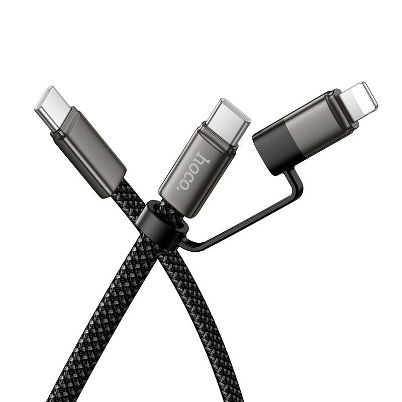 Кабель HOCO Surplus 2-in-1 charging data cable C to C/Lightning X125 |1m, 60/30W| black (6942007681032) Черный на картинке №1