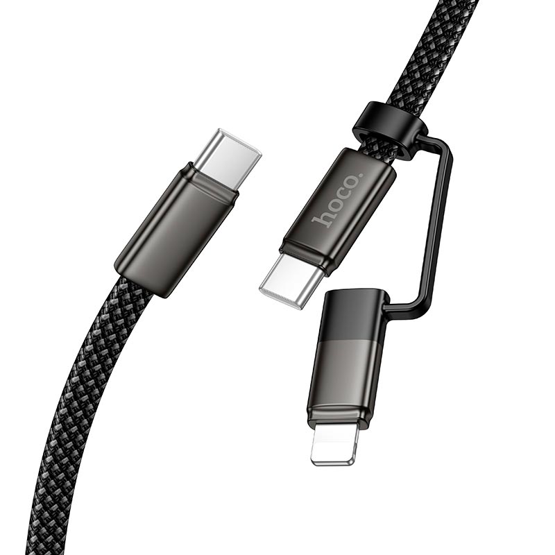 Кабель HOCO Surplus 2-in-1 charging data cable C to C/Lightning X125 |1m, 60/30W| black (6942007681032) Черный на картинке №4