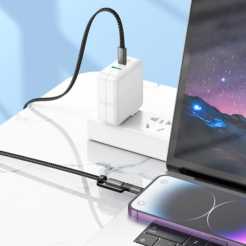 Кабель HOCO Surplus 2-in-1 charging data cable C to C/Lightning X125 |1m, 60/30W| black (6942007681032) Черный на картинке №6