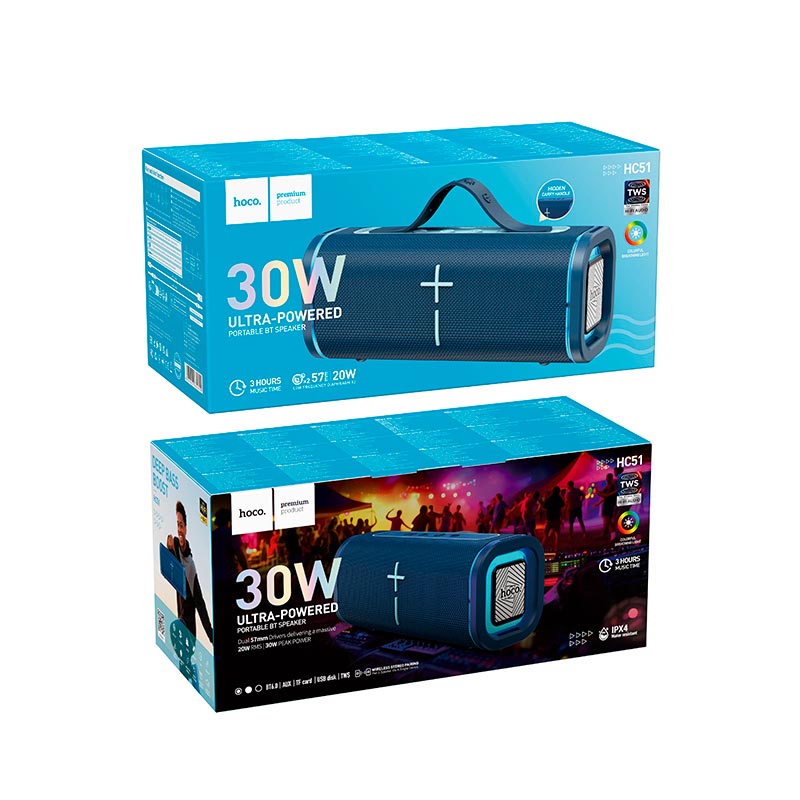 Акустика HOCO Soul sports BT speaker HC51 IPX4 |BT6.0, AUX/TF/USB, 30W, 3h, TWS| black (6942007680608) Черный на картинке №10