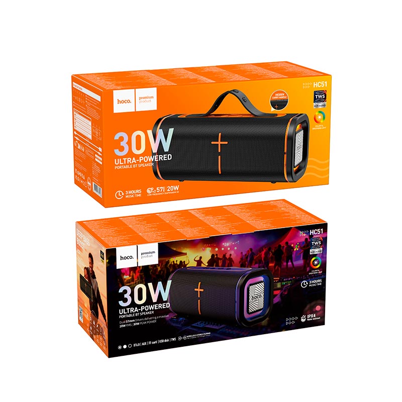 Акустика HOCO Soul sports BT speaker HC51 IPX4 |BT6.0, AUX/TF/USB, 30W, 3h, TWS| black (6942007680608) Черный на картинке №3