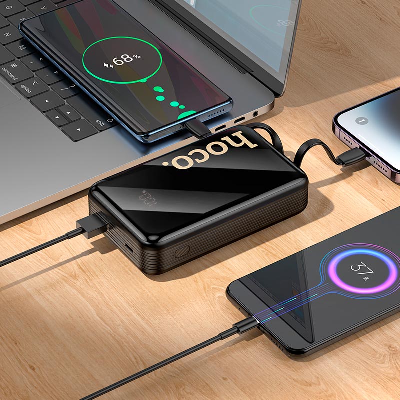 УМБ HOCO Graceful PD power bank with two cables Q37A 20000mAh |1USB/1Type-C, 22.5W/3A, PD/QC| black (6942007644921) Черный на картинке №3