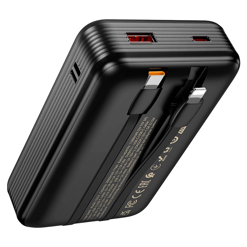 УМБ HOCO Graceful PD power bank with two cables Q37A 20000mAh |1USB/1Type-C, 22.5W/3A, PD/QC| black (6942007644921) Черный на картинке №4