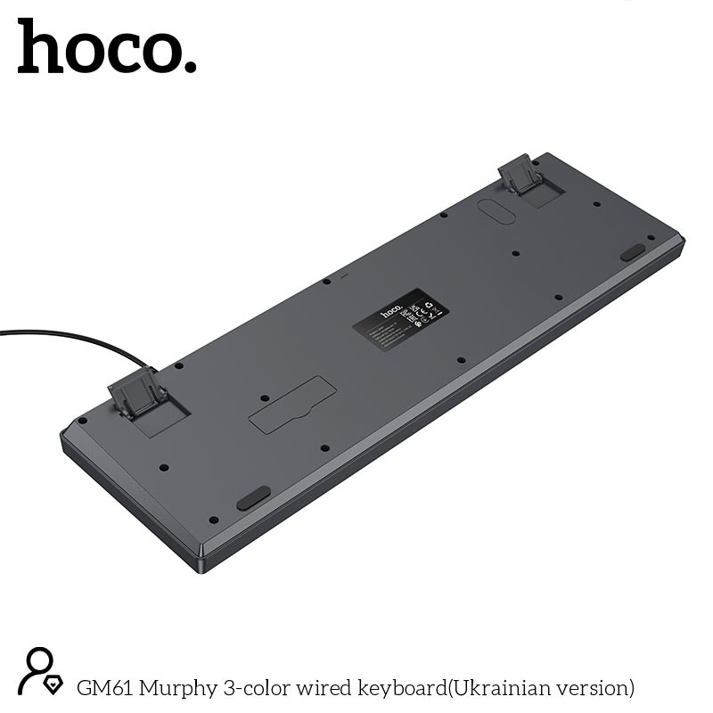 Клавиатура HOCO Murphy 3-color wired keyboard GM61 (Ukrainian version) |104 keys| grey (6942007678940) Серый на картинке №10