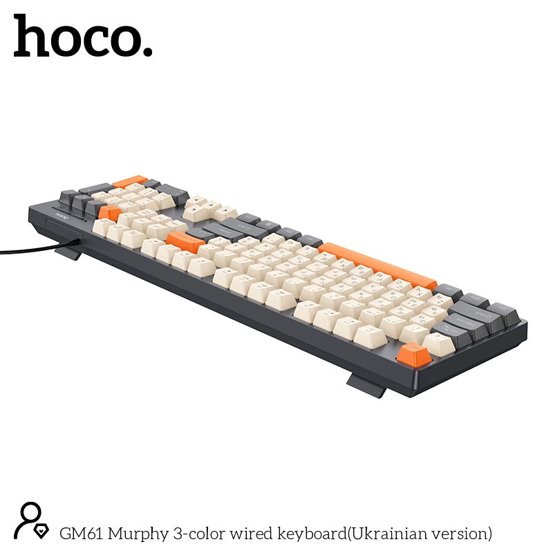 Клавиатура HOCO Murphy 3-color wired keyboard GM61 (Ukrainian version) |104 keys| grey (6942007678940) Серый на картинке №5