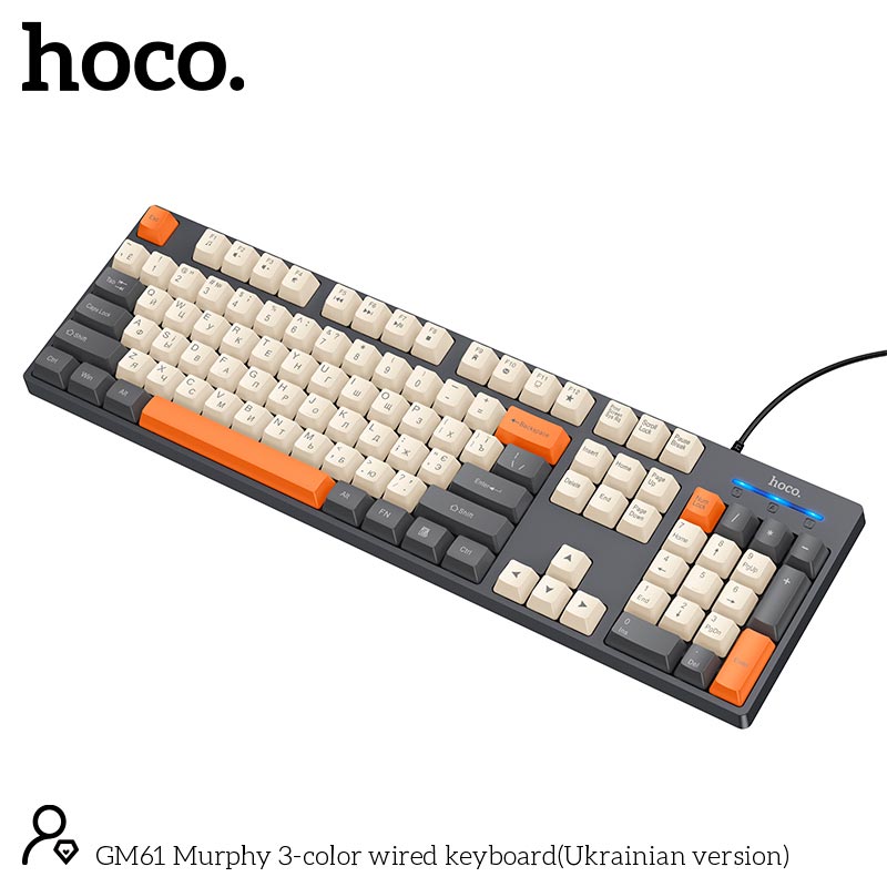 Клавиатура HOCO Murphy 3-color wired keyboard GM61 (Ukrainian version) |104 keys| grey (6942007678940) Серый на картинке №7