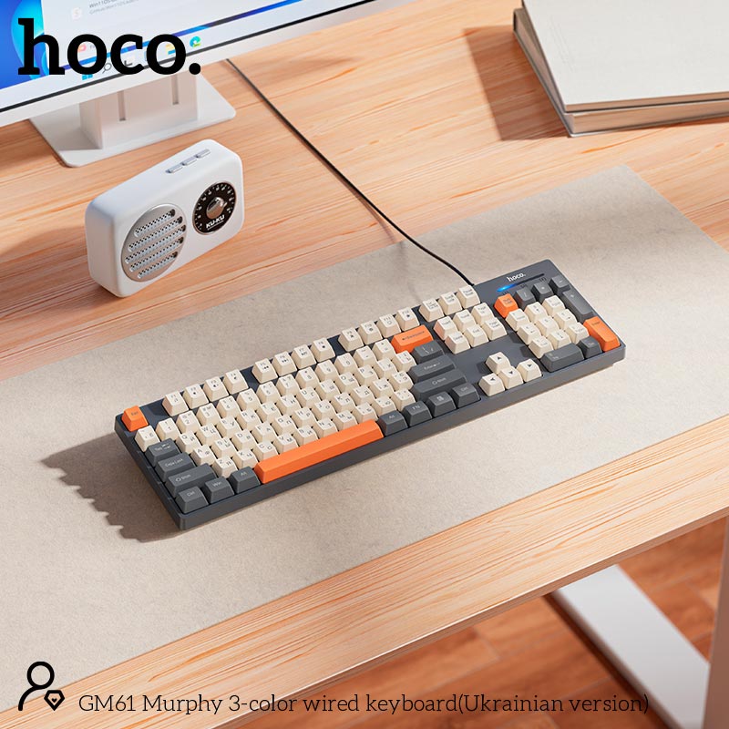 Клавиатура HOCO Murphy 3-color wired keyboard GM61 (Ukrainian version) |104 keys| grey (6942007678940) Серый на картинке №9