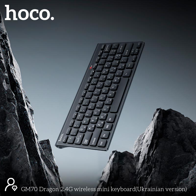 Клавиатура HOCO Dragon 2.4G wireless mini keyboard GM70 (Ukrainian version) |78 Keys| black (6942007678957) Черный на картинке №4
