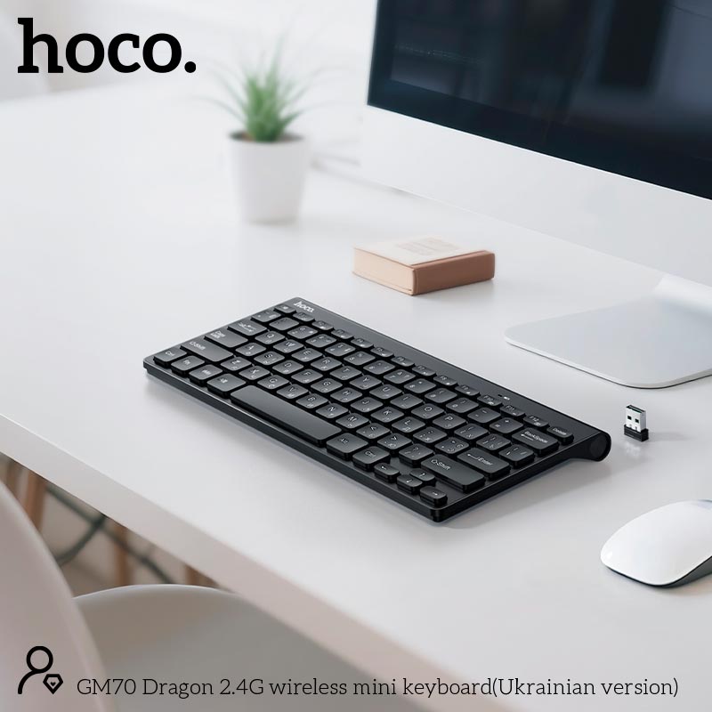 Клавиатура HOCO Dragon 2.4G wireless mini keyboard GM70 (Ukrainian version) |78 Keys| black (6942007678957) Черный на картинке №5