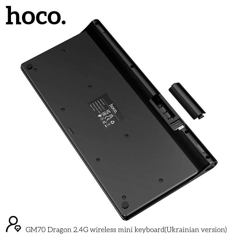 Клавиатура HOCO Dragon 2.4G wireless mini keyboard GM70 (Ukrainian version) |78 Keys| black (6942007678957) Черный на картинке №6