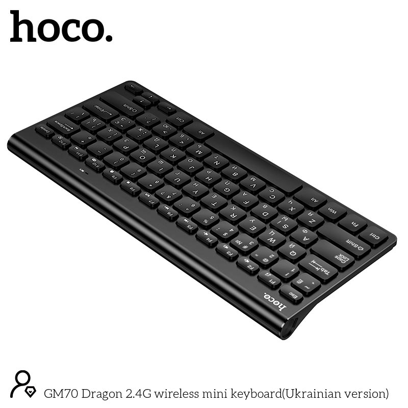 Клавиатура HOCO Dragon 2.4G wireless mini keyboard GM70 (Ukrainian version) |78 Keys| black (6942007678957) Черный на картинке №7